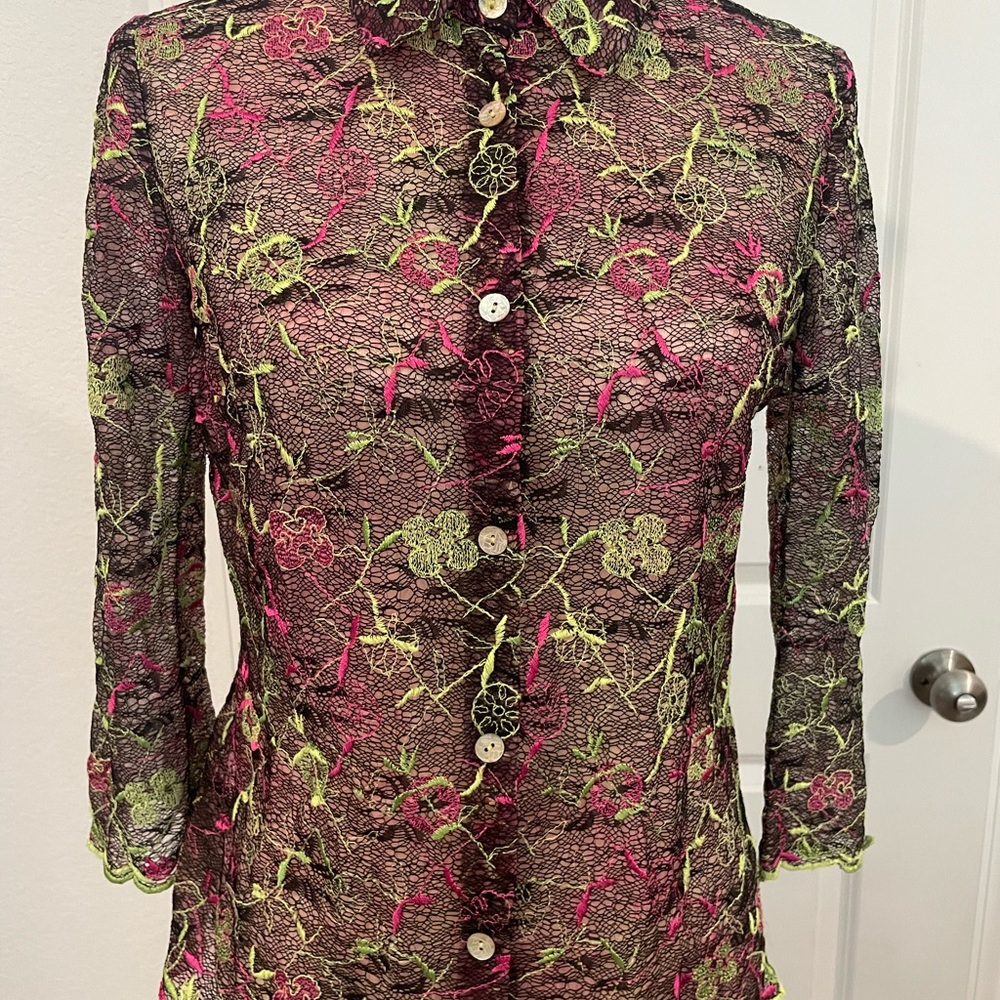 Christian Lacroix Vintage Multicolor Lace Blouse